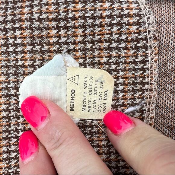 Vintage 60s Douglas Make Brown Tweed Houndstooth Vest Small? - Picture 6 of 11